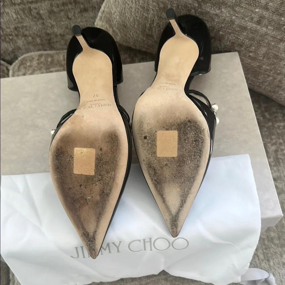 Jimmy Choo Black Patent Heels with Pearl Detail worn once. Size 37. - Picture 5 of 6